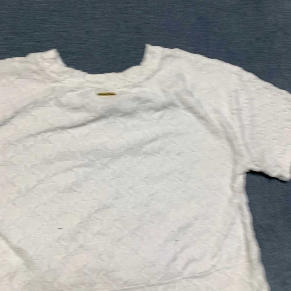 Michael Kors Cropped Top Womens XS White All Over Textured MK Logo Everyday Wear